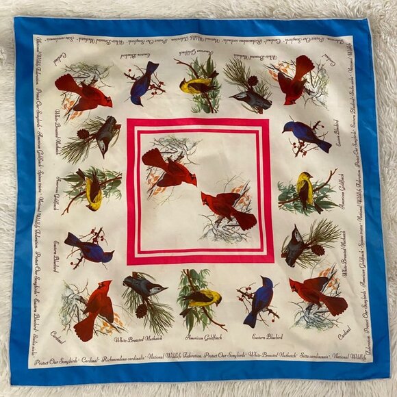 Vtg 1975 National Wildlife Federation Protect our Songbirds Square Scarf 22"x22" - Picture 1 of 10